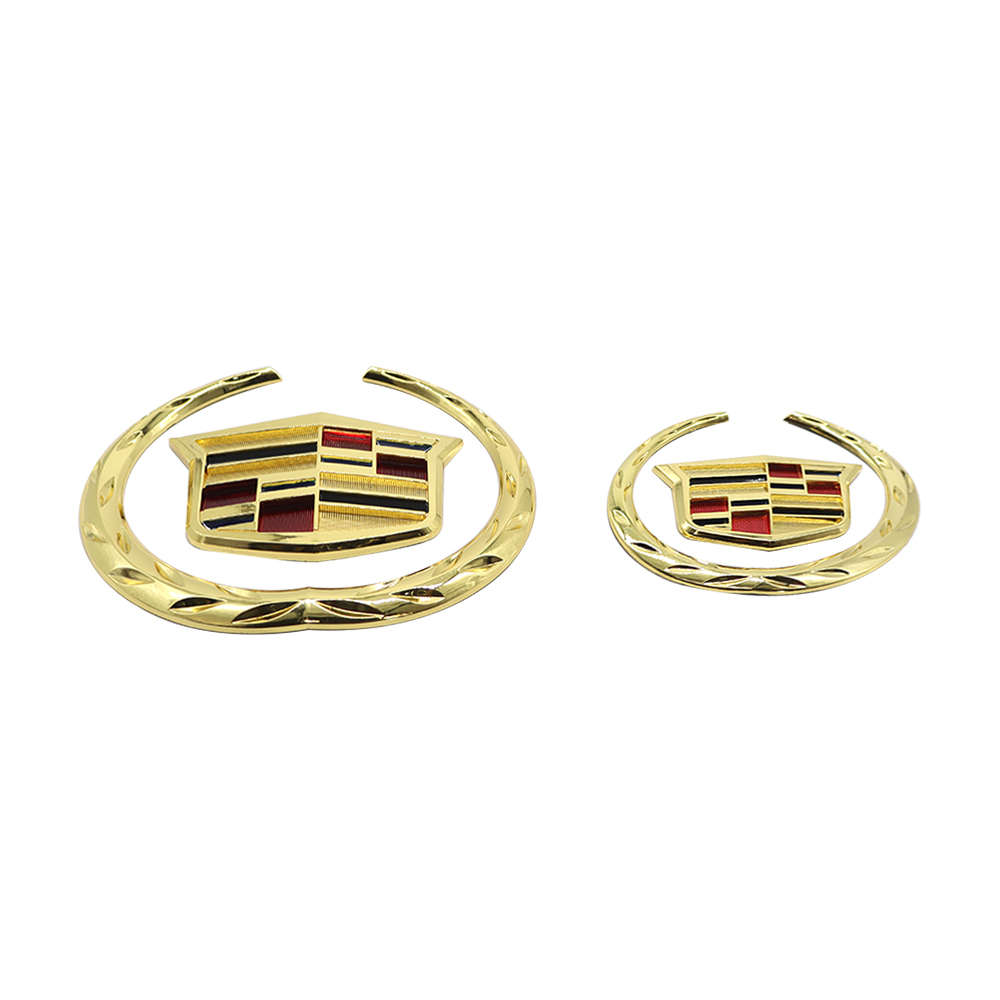 2Pcs Escalade SRX CTS CT6 ATS DTS Plastic Front Grille Rear Emblem Gold Cadillac 6.1in