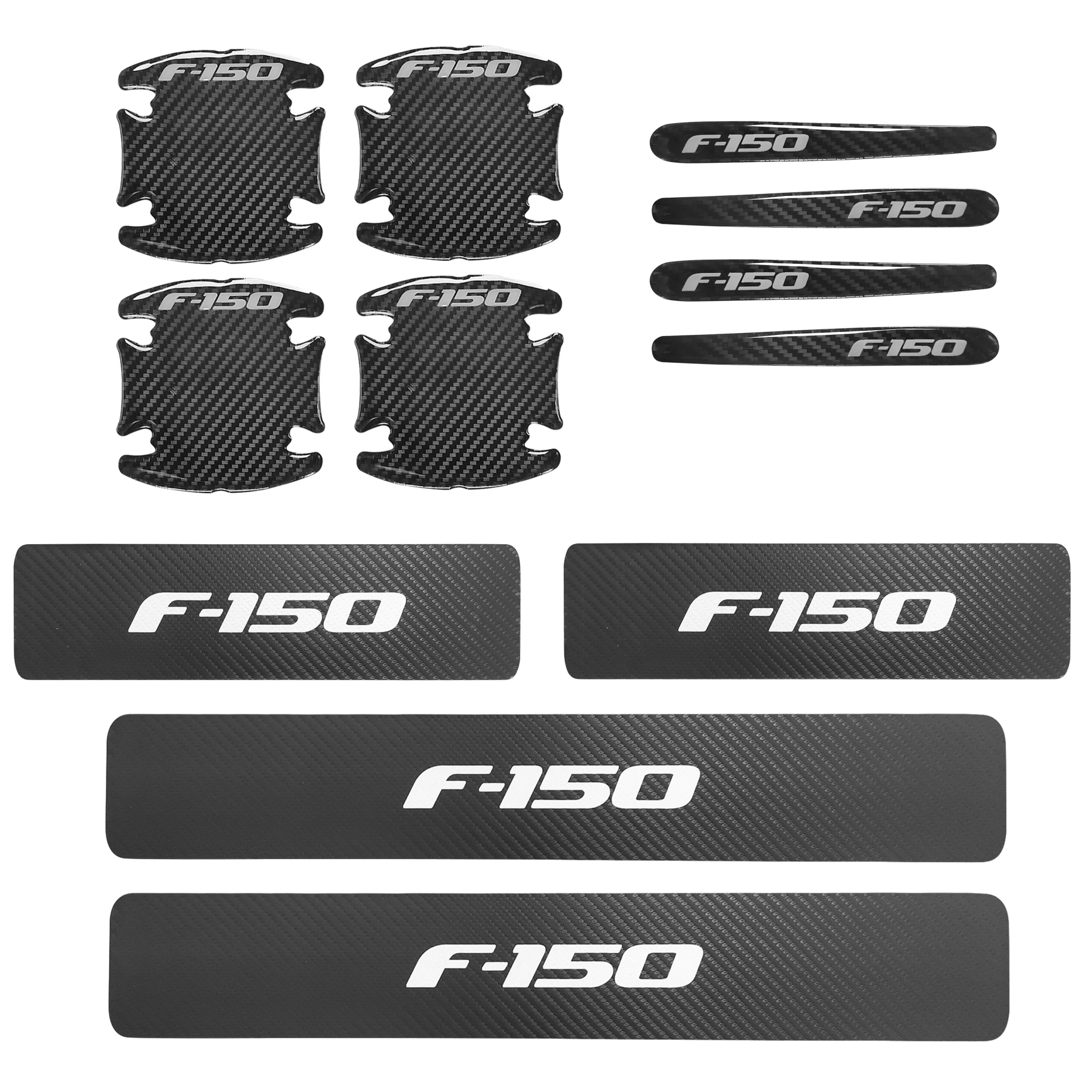 Ford F-150 Black White Door Sill Scuff Covers Protector & Door Cup Handle Stickers 12PCS SET