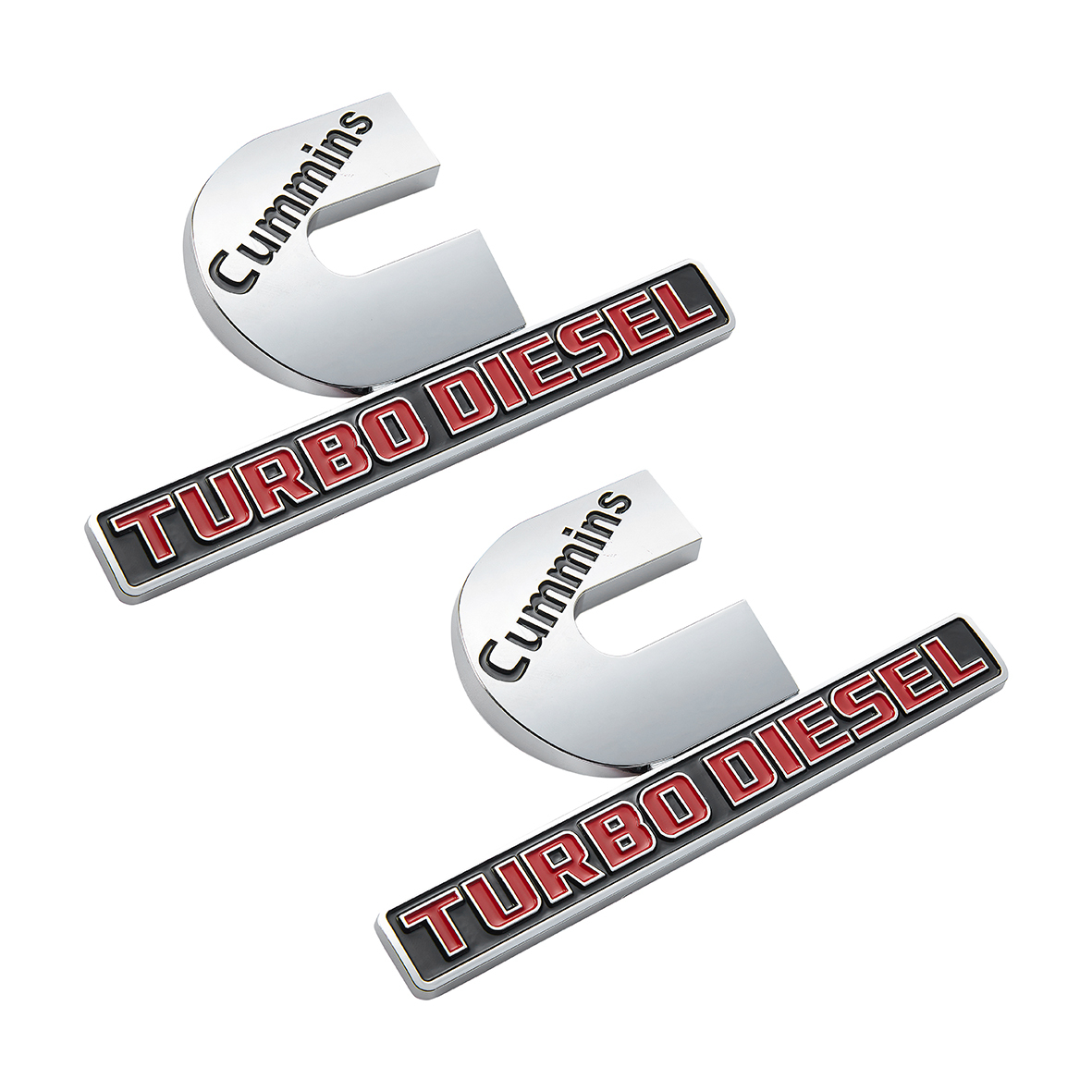 Dodge RAM 2500 3500 Side Fender Cummins Turbo Diesel Emblems Badges Left & Right Nameplates Chrome Red 2PCS SET
