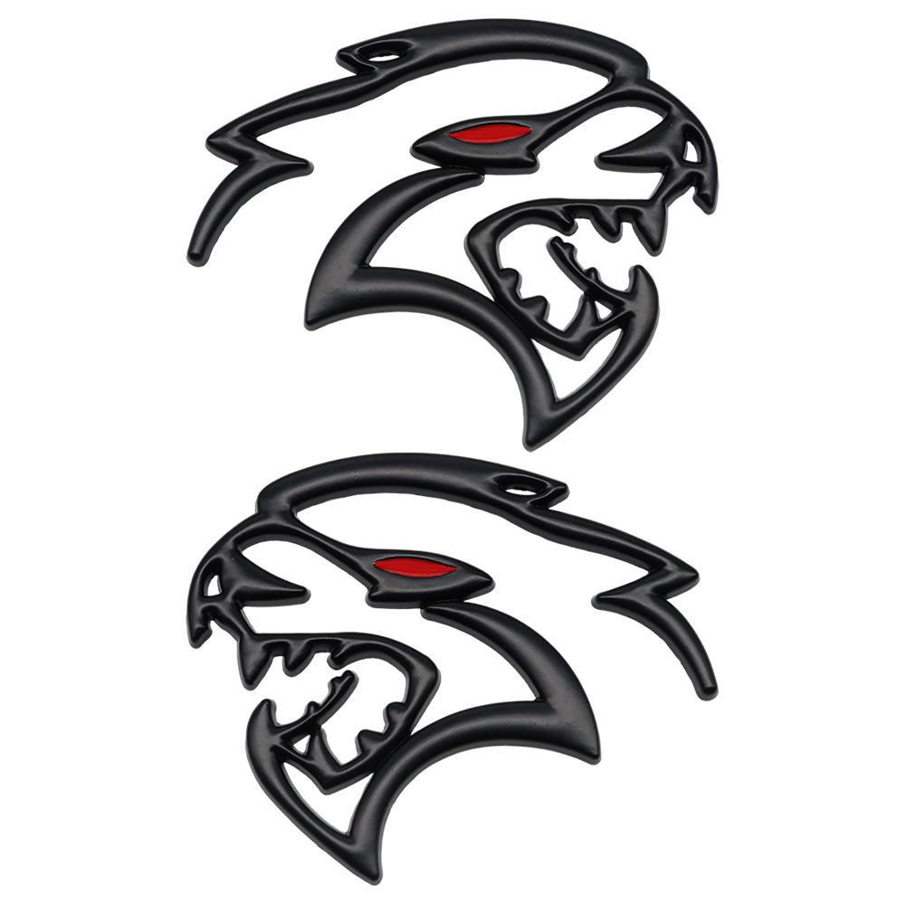 {Metal} Dodge SRT Charger Challenger Durango Red Eye Hellcat Emblems Side Fender Devil Cat Nameplate Badge 3D Stickers Decals Matte Black 2PCS