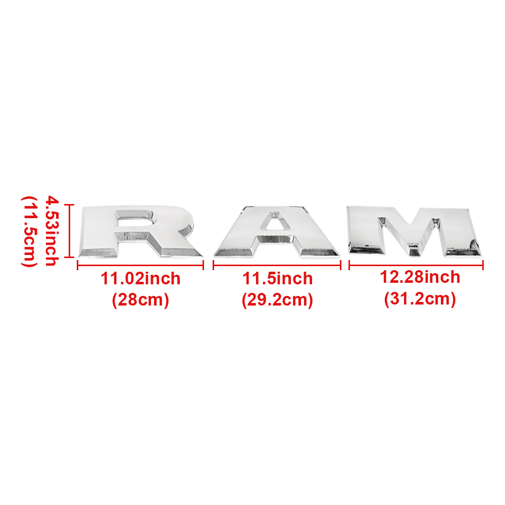 {Large} Dodge RAM 2015-2020 Rear Tailgate Letters Emblems Replacement 3D Trunk Lid Badges Chrome Silver