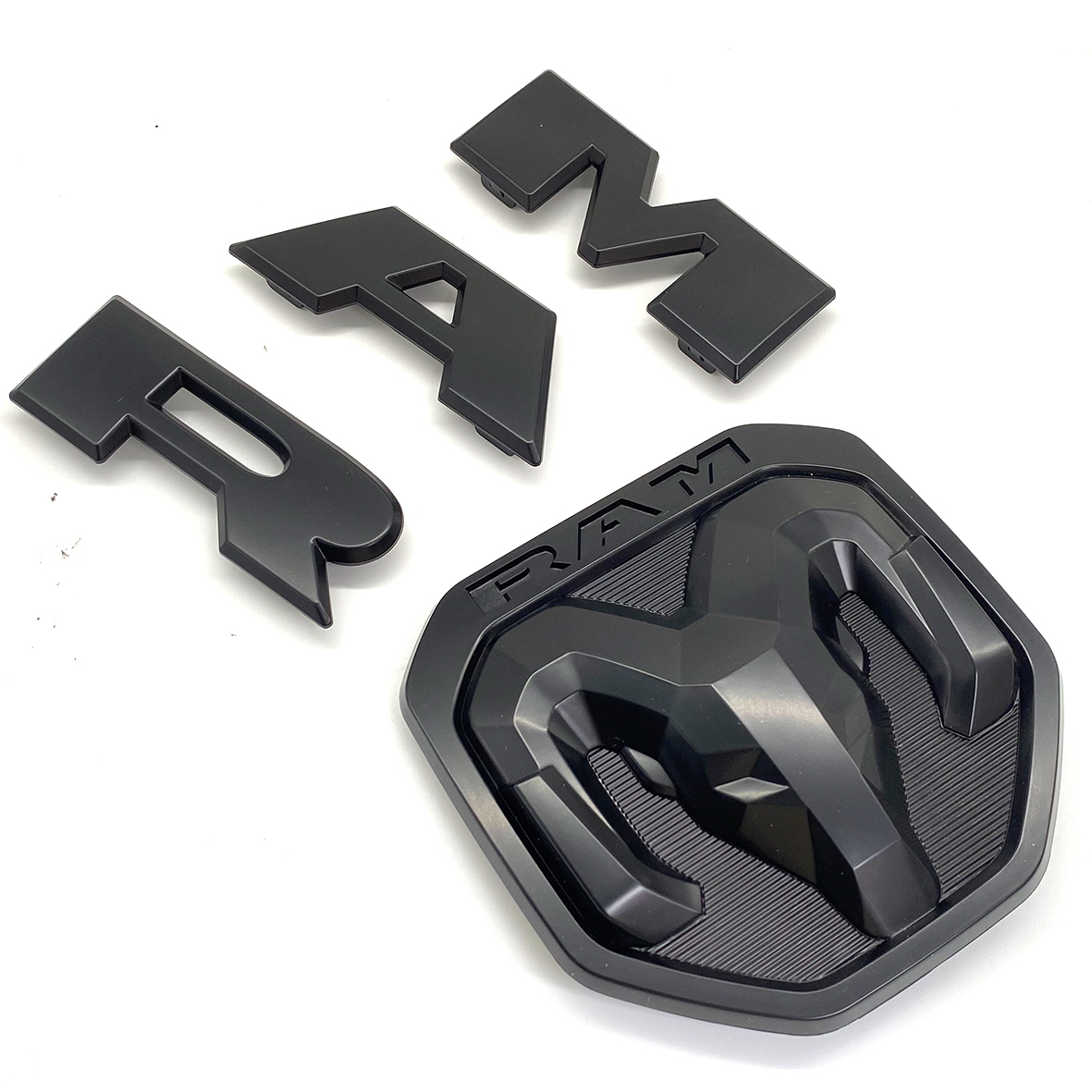 Dodge RAM 1500 2019-2023 Front Grille Emblem & Rear Tailgate Rams Head Emblem ABS 3D Trunk Lid Replacement Badge Matte Black