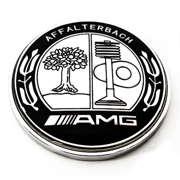 Mercedes Benz Affalterbach AMG Emblem CHROME BLACK Apple Tree Flat 57mm 3D Front Hood Round Badge