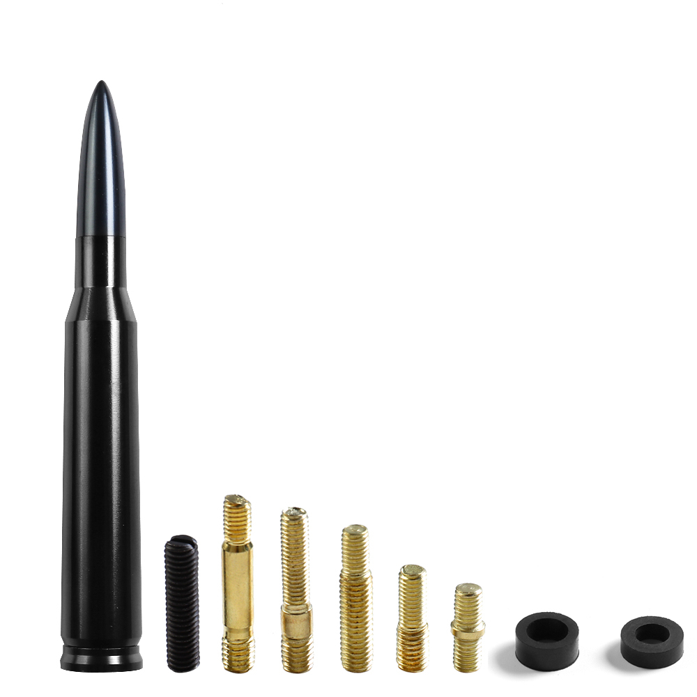 FIT FOR F-150 SIERRA 50 CALIBER BULLET ALUMINUM SHORT ANTENNA BLACK US