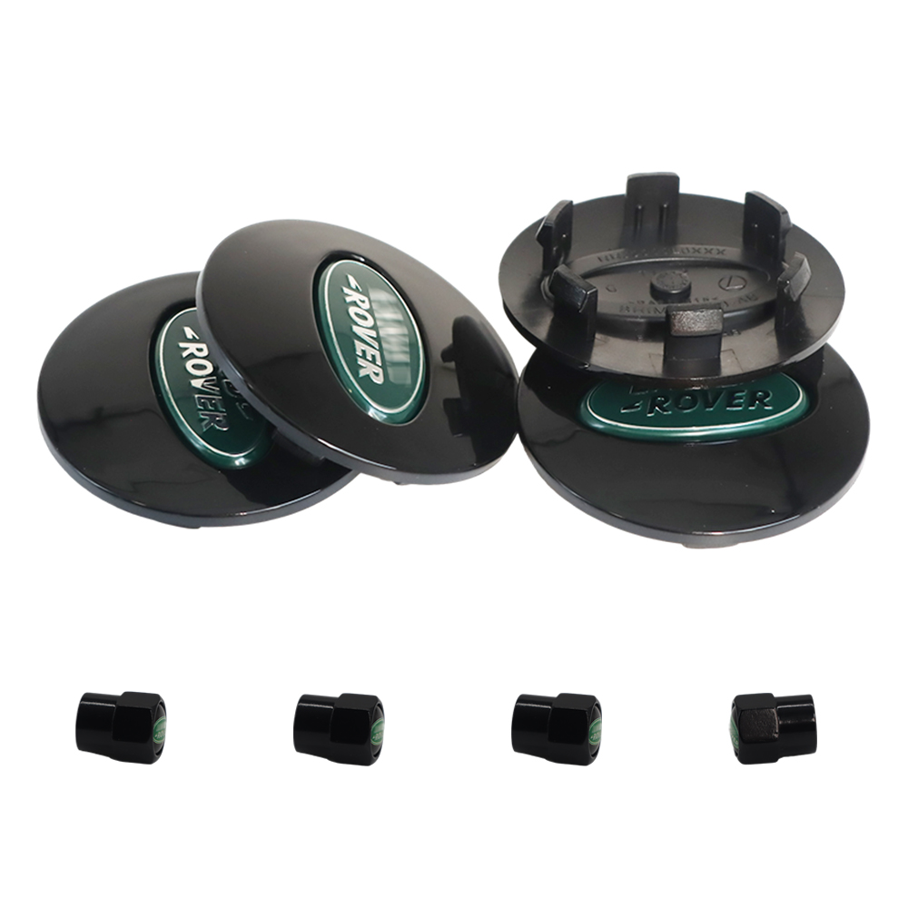 Classic Green: 62mm Center Caps & Valve Stem Caps Set for Land Rover