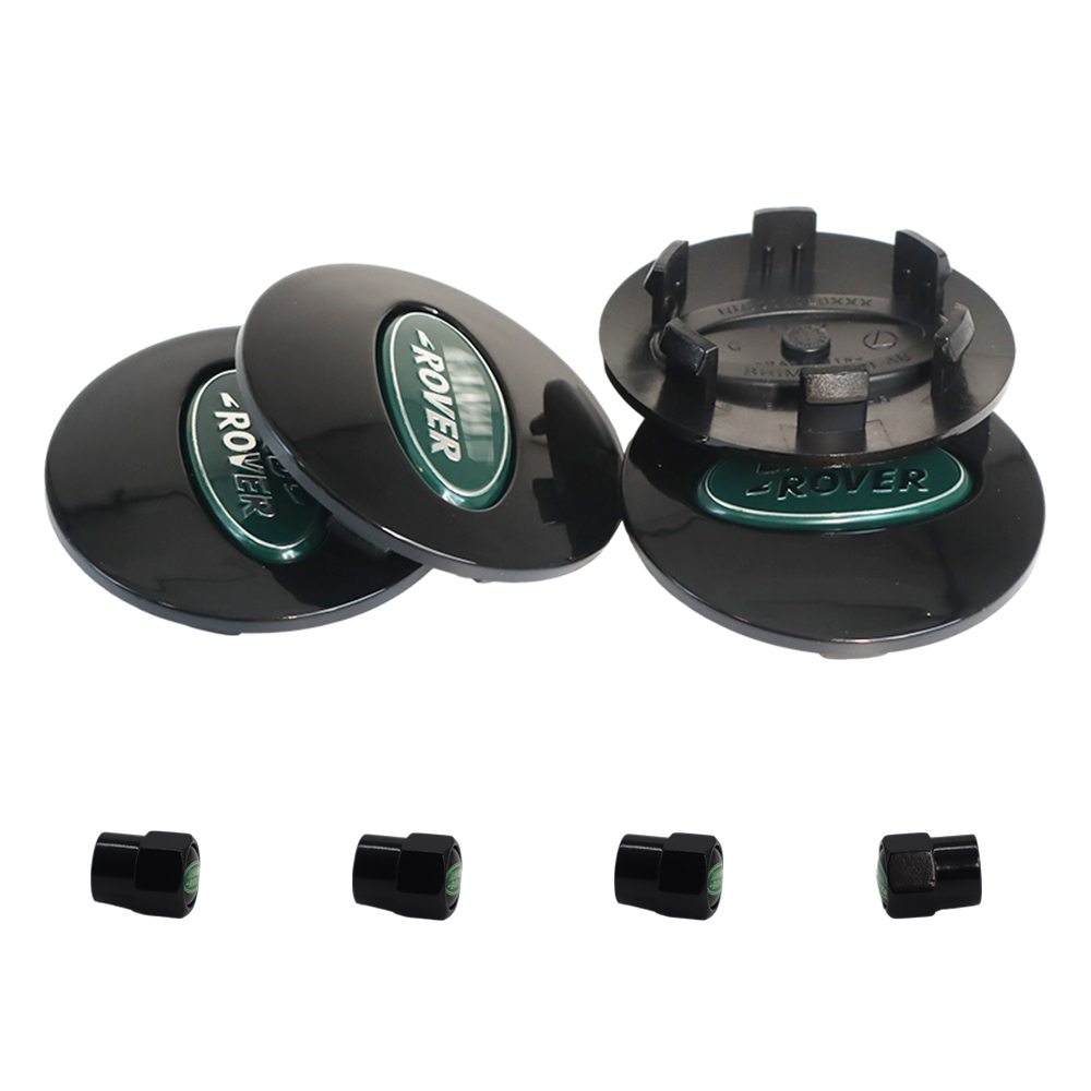 Classic Green: 62mm Center Caps & Valve Stem Caps Set for Land Rover