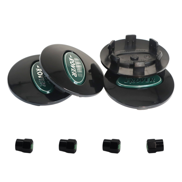Classic Green: 62mm Center Caps & Valve Stem Caps Set for Land Rover
