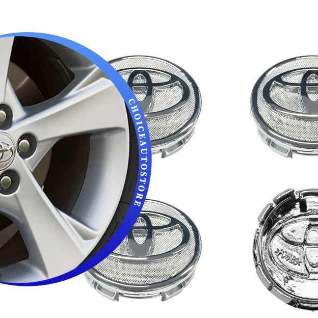 SET 4 TOYOTA WHEEL CENTER CAPS 57 MM SILVER/CHROME COROLLA PRIUS YARIS