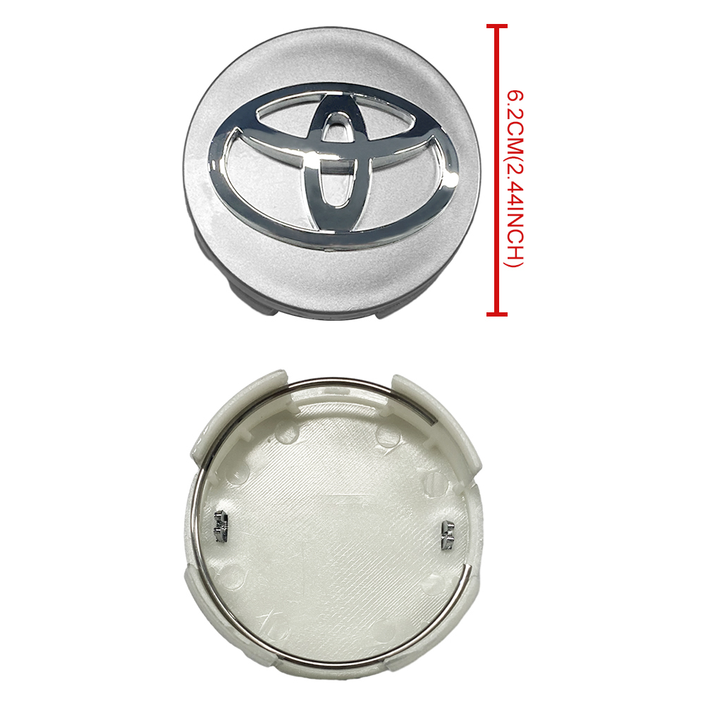 4x TOYOTA WHEEL RIMS CENTER HUB CAP CAPS SILVER BASE CHROME LOGO 62MM CAMRY +MOR&4 Tire Valve Stem Caps