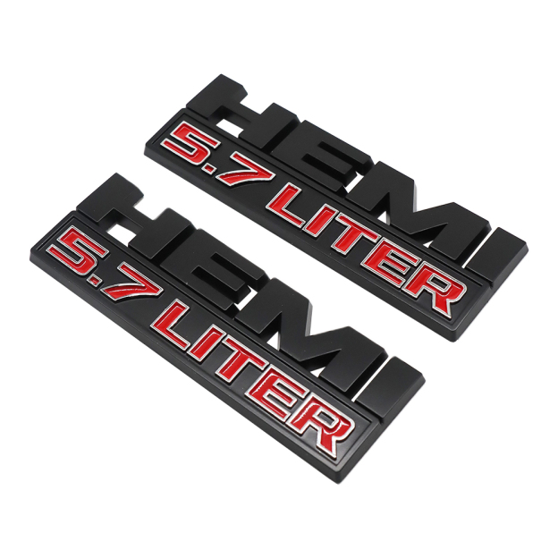 2PCS HEMI 5.7 LITER Black Red 3D Sticker Side Fender Emblems Badges For RAM 1500