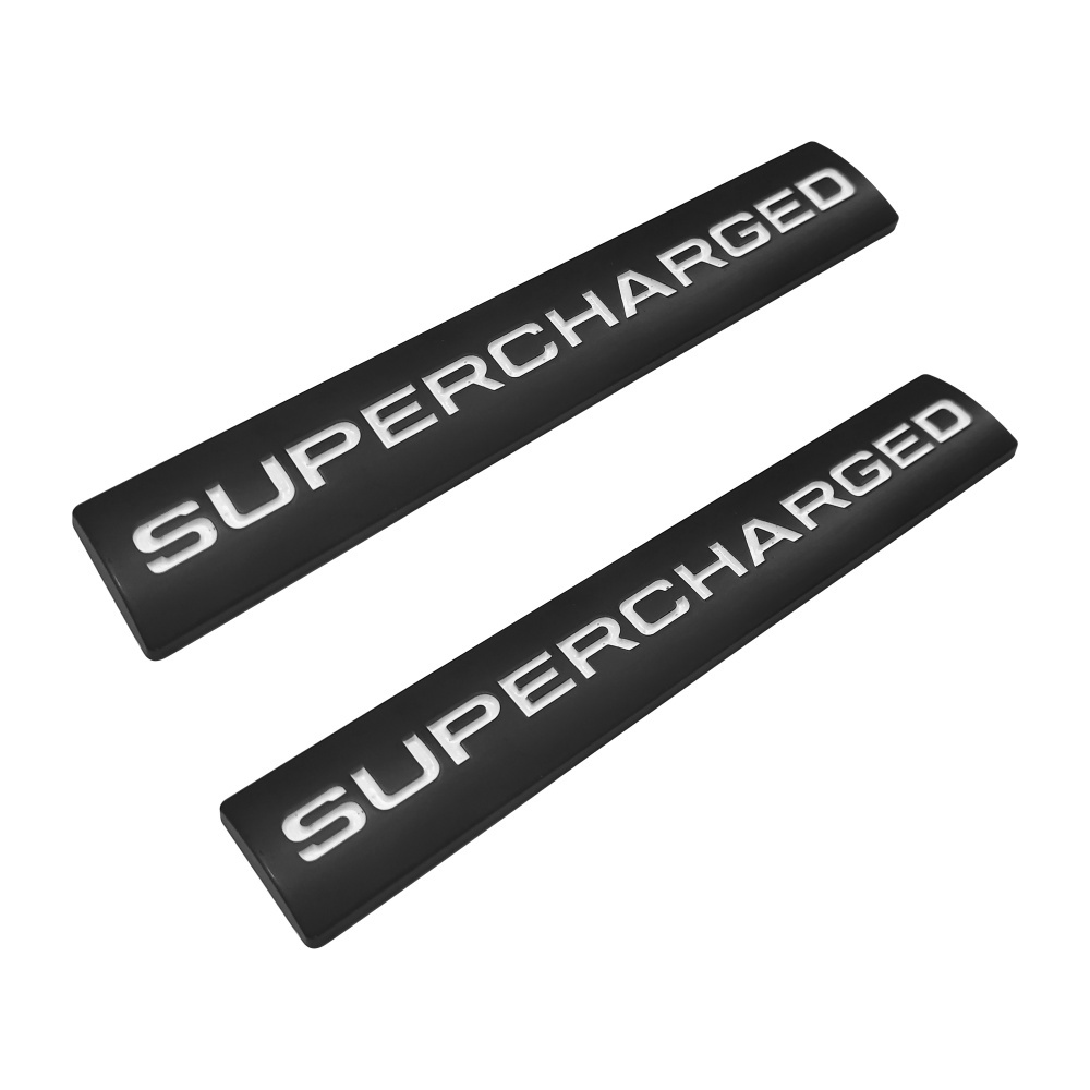 2Pcs Land Rover SUPERCHARGED Rear Tailgate Liftgate Letter Badge Metal Black White