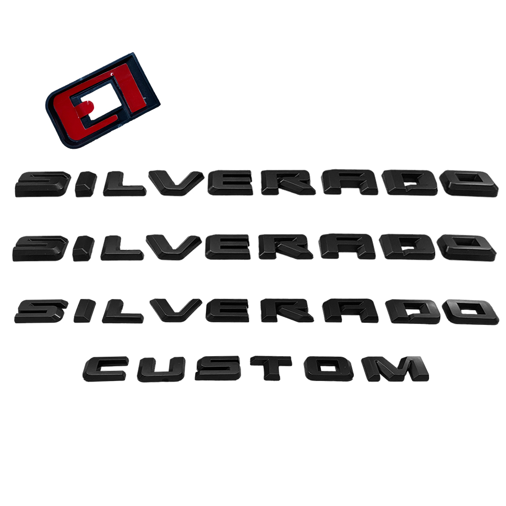 4PCS 2019-2025 Silverado Custom ABS Plastic Fender Rear Overlay Letter Matte Black Chevrolet 84300946