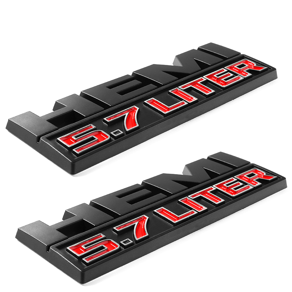 2PCS 2013-24 RAM 1500 2500 3500 4500 5500 HEMI 5.7 LITER Side Fender Badge Black Red 3D Decal Dodge 68247898AA
