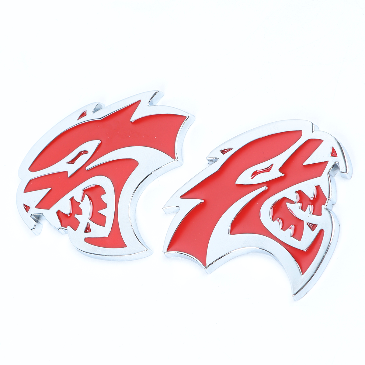 2Pcs 2015-2019 Charger Challenger ABS Hellcat Badge Red Chrome Dodge Devilcat Decal Nameplate