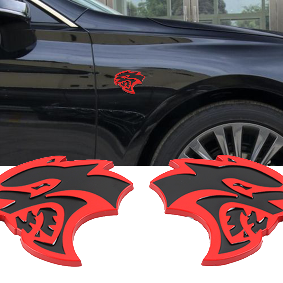 2Pcs 2015-2019 Charger Challenger ABS Hellcat Badge Red Black Dodge Devilcat Decal Nameplate