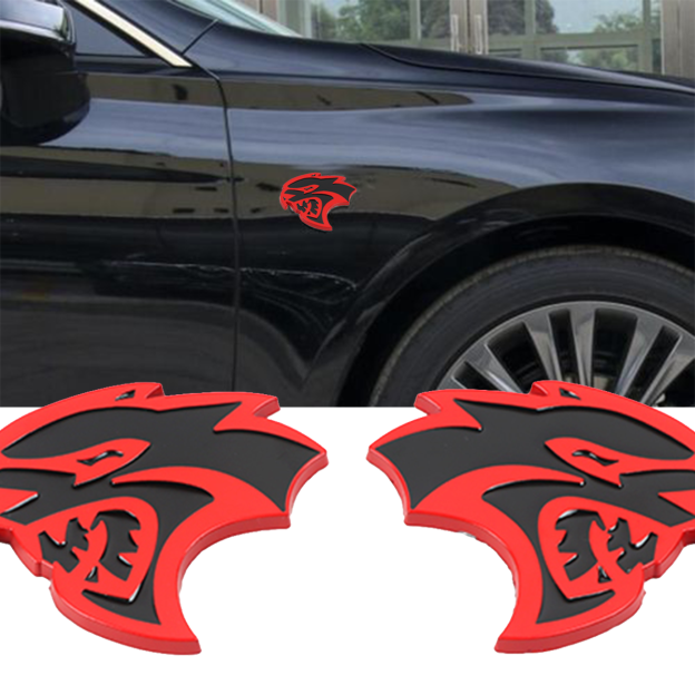 2Pcs 2015-2019 Charger Challenger ABS Hellcat Badge Red Black Dodge Devilcat Decal Nameplate