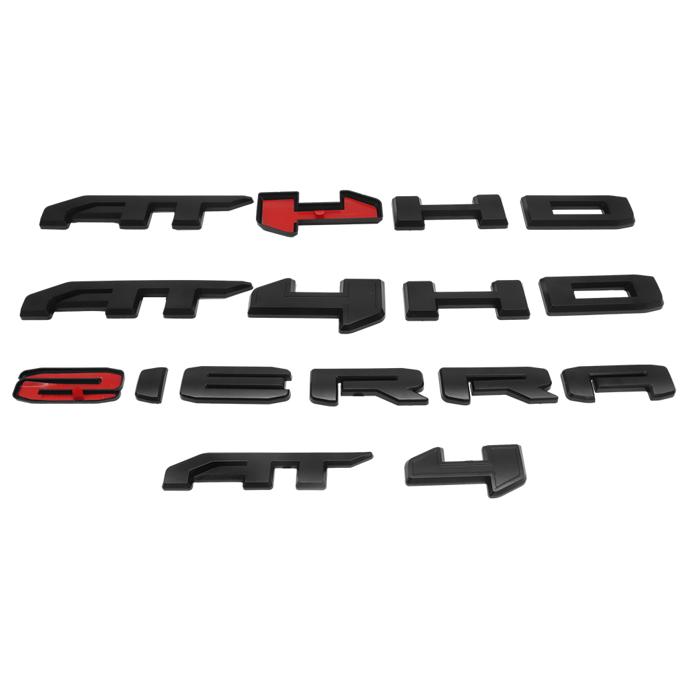 4PCS 2019-2025 Sierra AT4/AT4HD ABS Plastic Overlay Side Door Rear Emblem Matte Black GMC 85002068