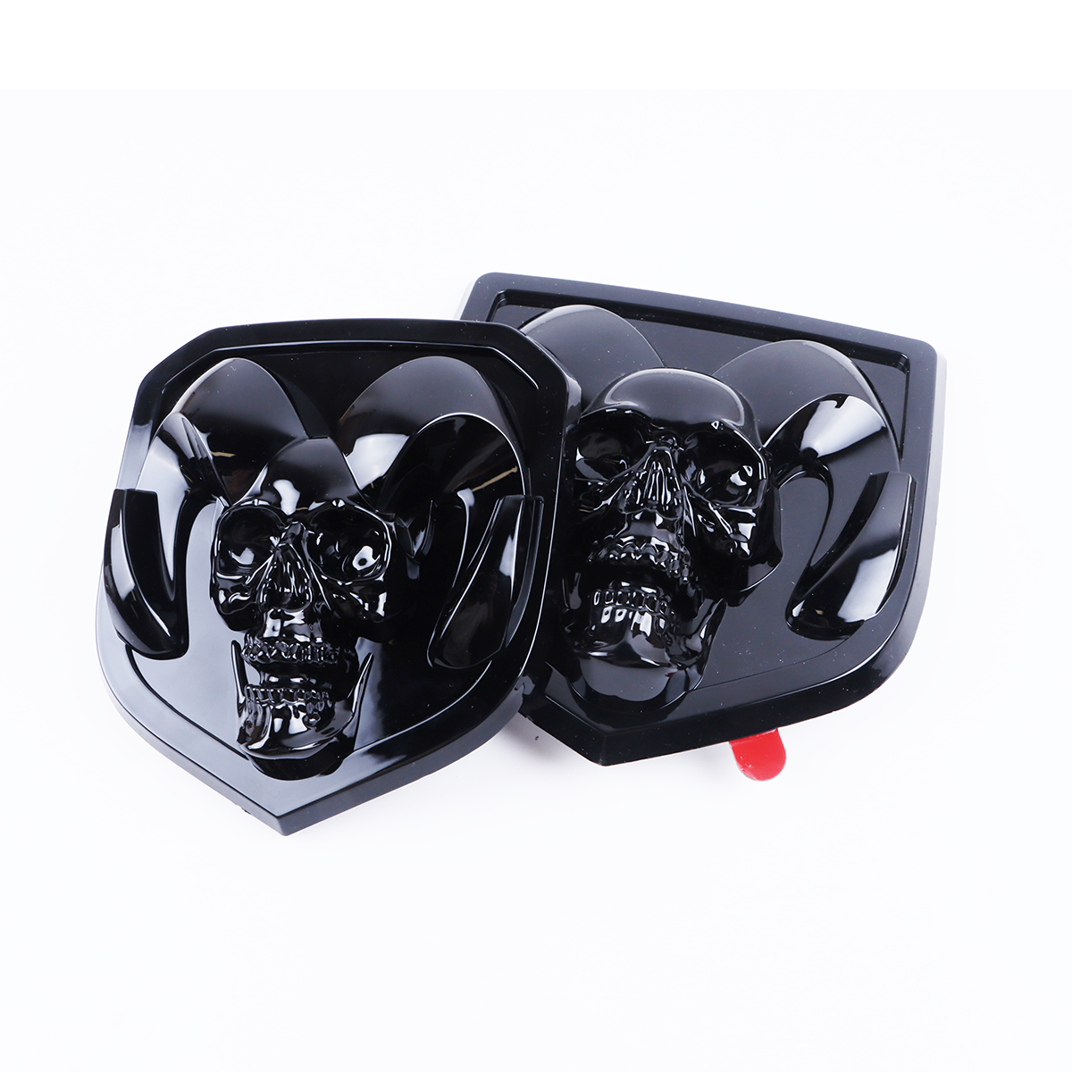 2Pcs 2013-2018 Ram 1500 2500 3500 ABS Front Grille&Tailgate Emblem Gloss Black Dodge Ram Skull Head Front Hood&Rear Trunk Decal