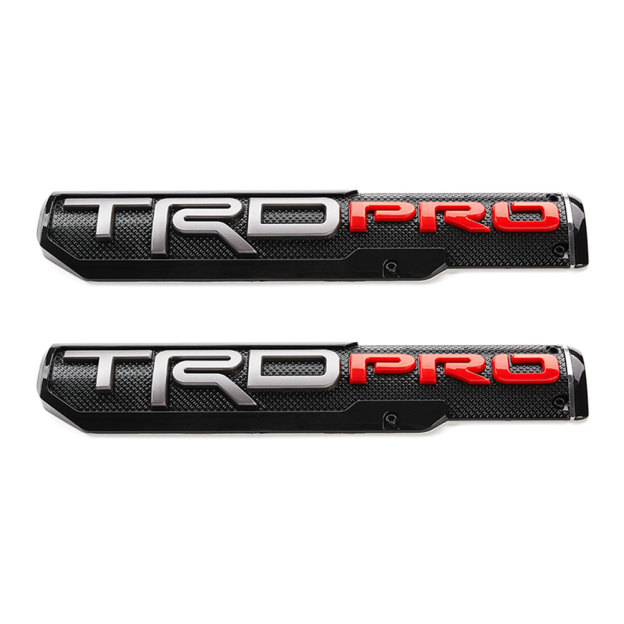 2PCS Tundra Tacoma 4Runner Plastic TRD PRO Fender Side Emblem Sticker Black Red Toyota