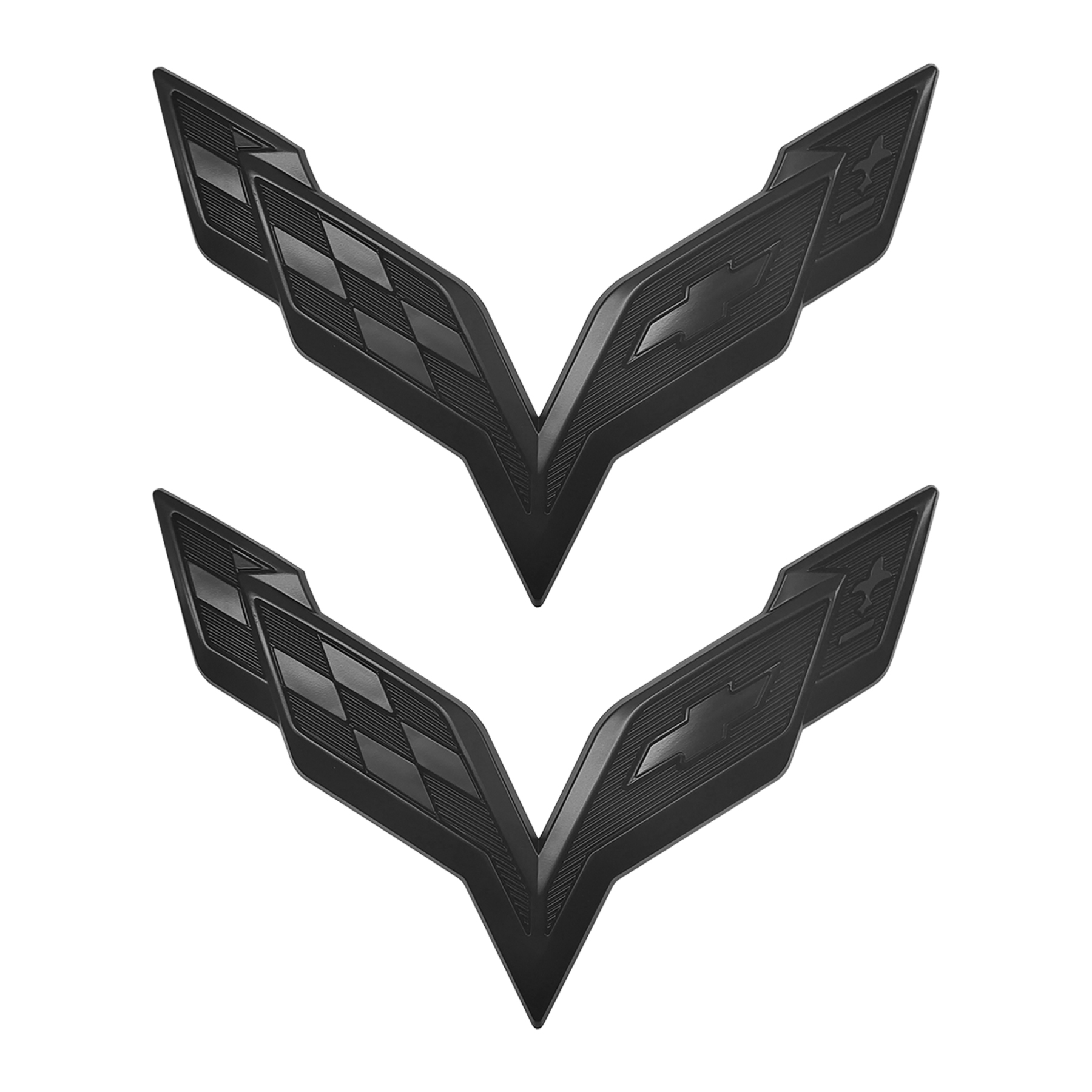 2pcs 2014-2019 C7 Corvette Plastic Front Hood Rear Crossed Flags Badge Matte Chevrolet 23168616 23168615