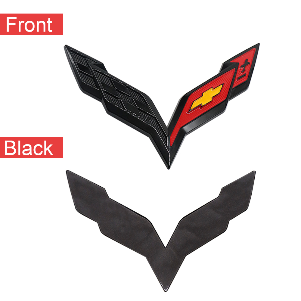2pcs 2014-2019 C7 Corvette Plastic Front Hood Rear Crossed Flags Badge Black Red Chevrolet 23168616 23168615