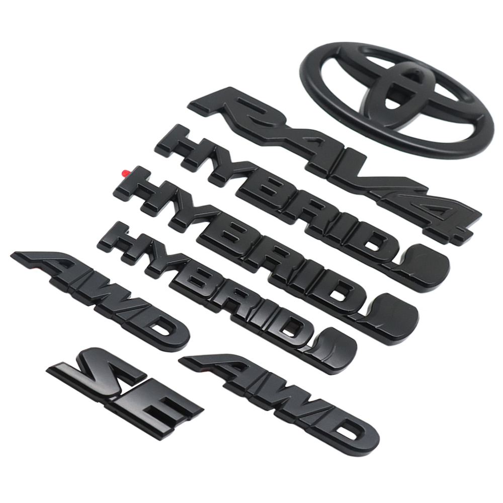 8PCS 2019-2025RAV4 SE AWD Hybrid ABS Plastic Overlay Side Door Rear Emblem Matte Black Toyota