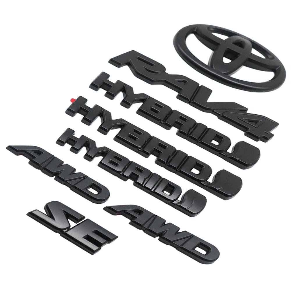 8PCS 2019-2025RAV4 SE AWD Hybrid ABS Plastic Overlay Side Door Rear Emblem Matte Black Toyota