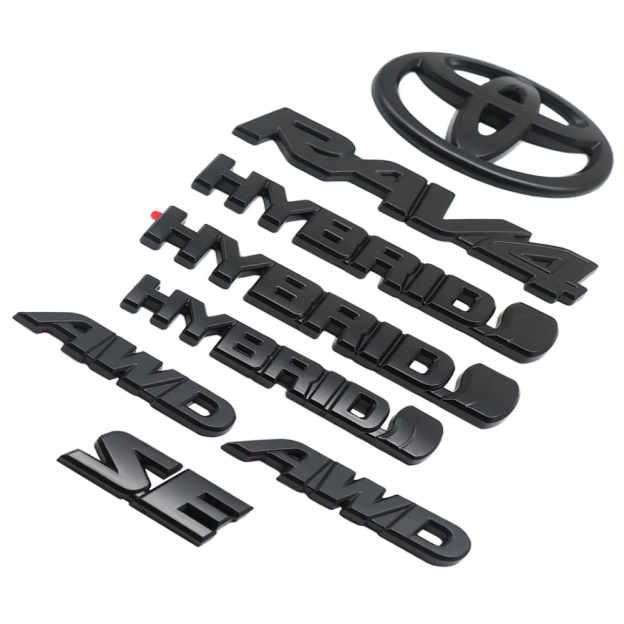 8PCS 2019-2025RAV4 SE AWD Hybrid ABS Plastic Overlay Side Door Rear Emblem Matte Black Toyota