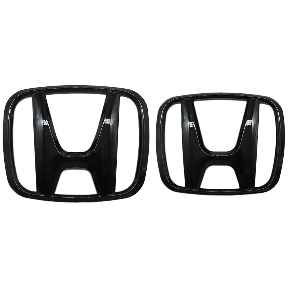 2Pcs 2015-2021 Civic ABS Overlay Front Grille Rear Emblem Gloss Black Honda 75722-TBA-A00
