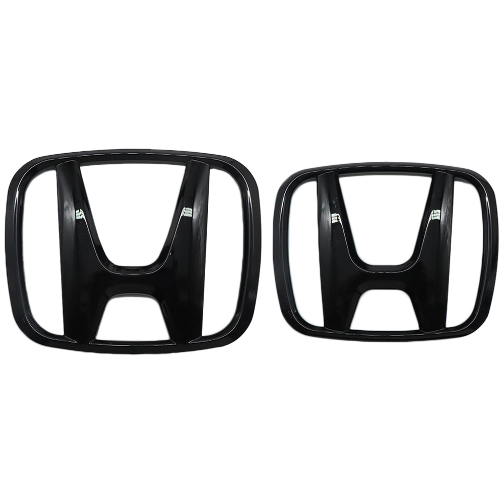 2Pcs 2015-2021 Civic ABS Overlay Front Grille Rear Emblem Gloss Black Honda 75722-TBA-A00