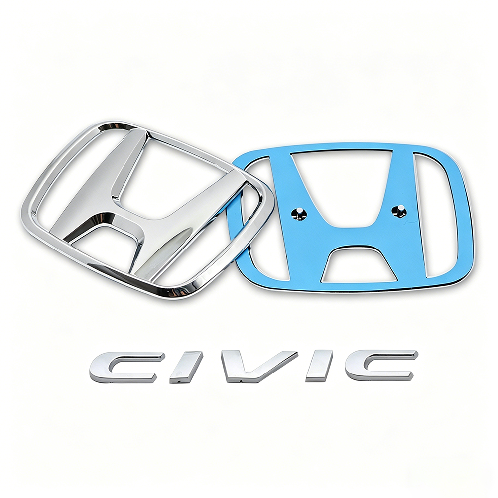 1Set 2015-2021 Civic ABS Front Grille Trunk H+ Emblem Gloss Silver Honda 75722-TBA-A00