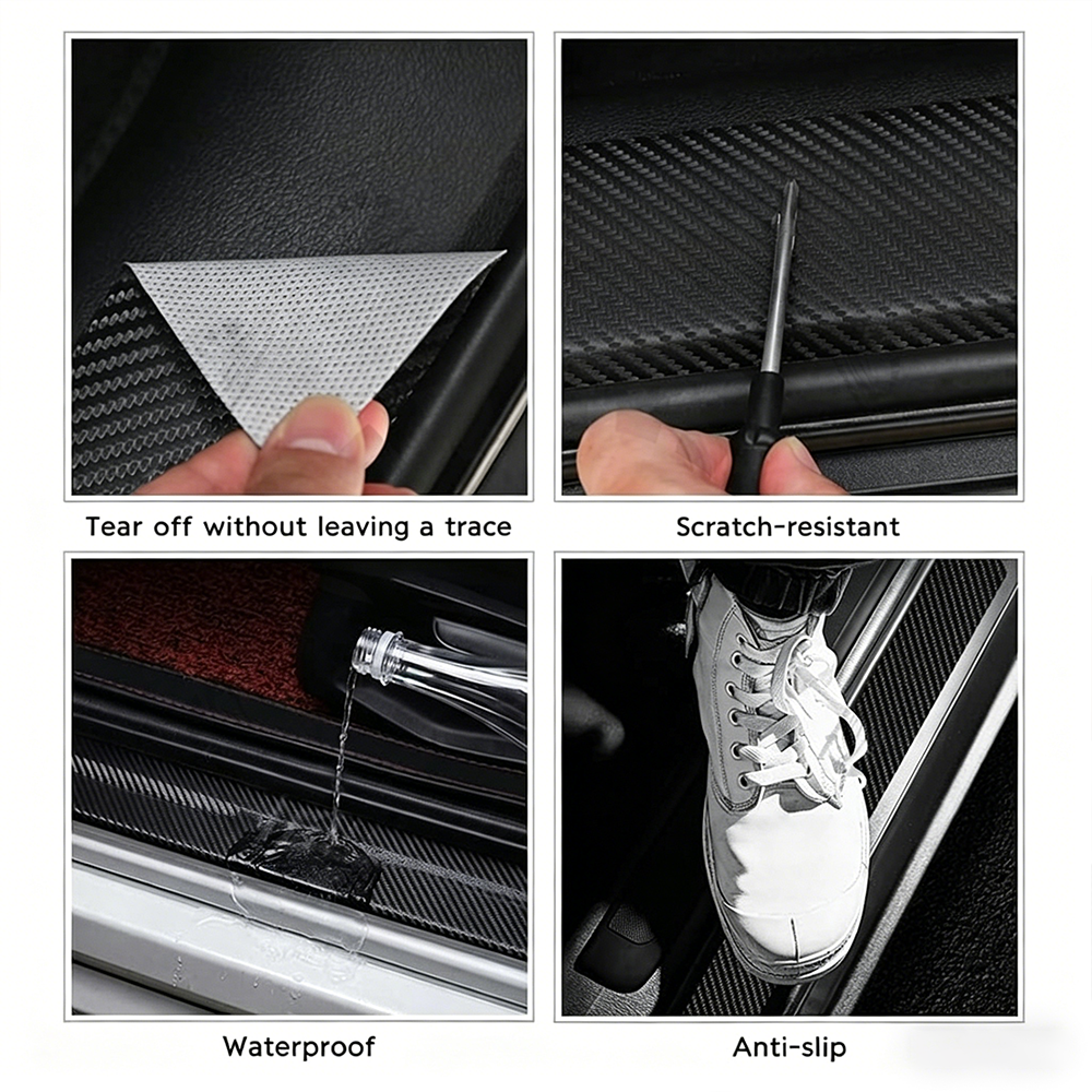 12Pcs Silverado Sierra 2500HD Carbon Fiber Car Door Sill Protector Sticker Black Chevrolet