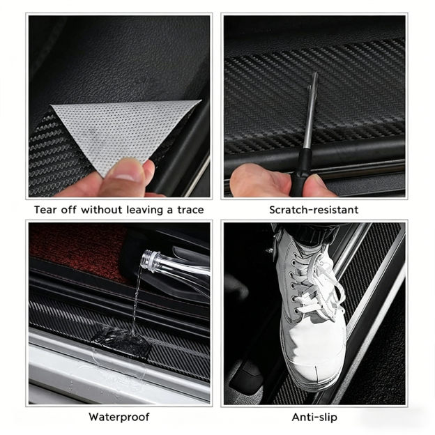 12Pcs Silverado Sierra 2500HD Carbon Fiber Car Door Sill Protector Sticker Black Chevrolet