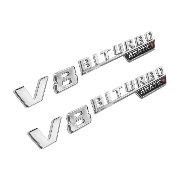 2Pcs 2021-2026 AMG ABS Chrome V8 BITURBO 4MATIC+ Letter Side Fender Silver Benz A1678176600