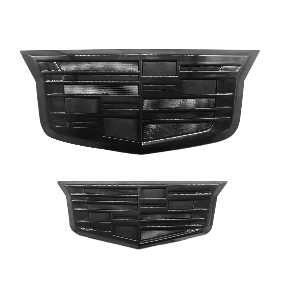 2PCS 2015-2017 XTS CT6 XT5 ATS Plastic Front Grille Rear Trunk Emblem All Black Cadillac
