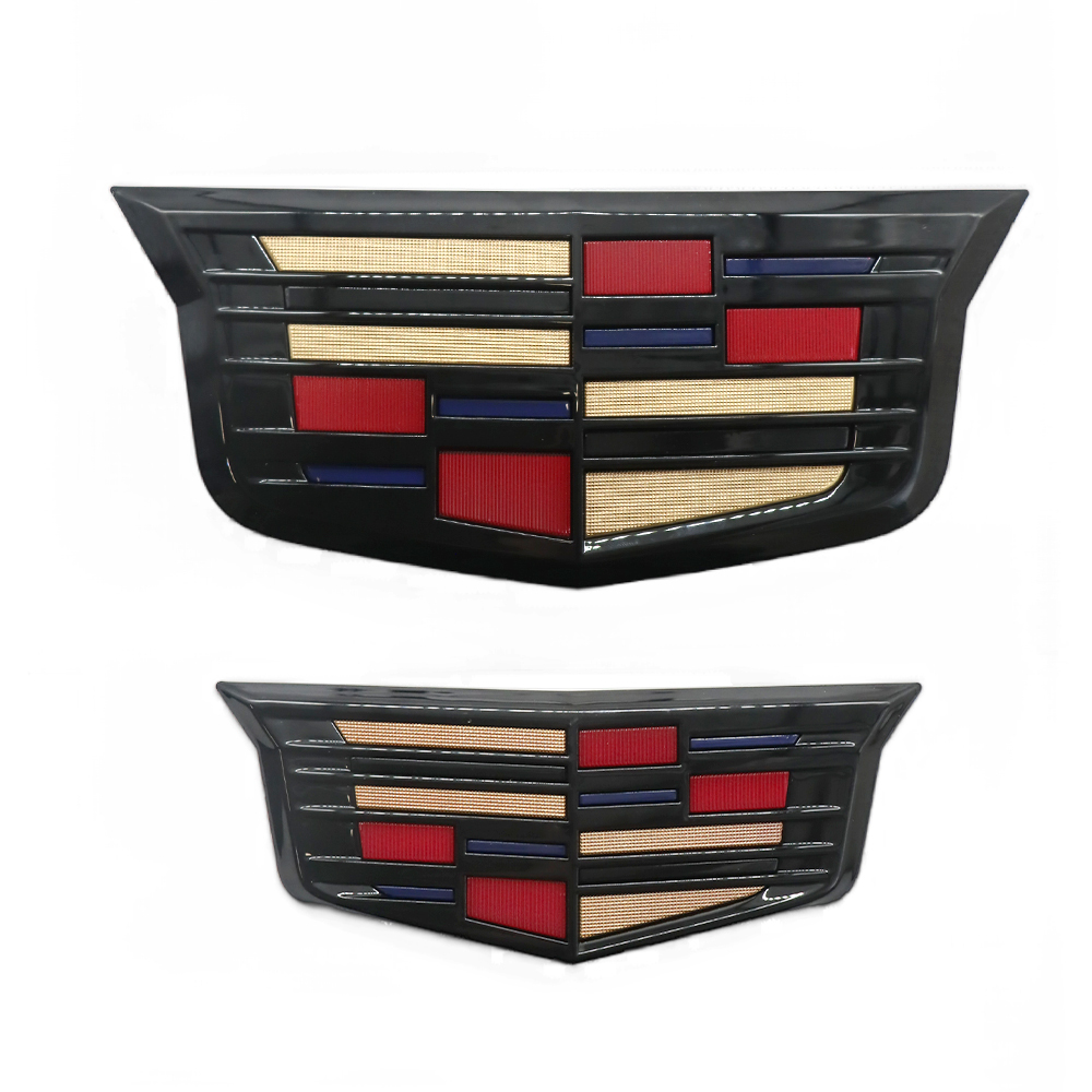 2PCS 2015-2017 XTS CT6 XT5 ATS Plastic Front Grille Rear Trunk Emblem Black Color Cadillac