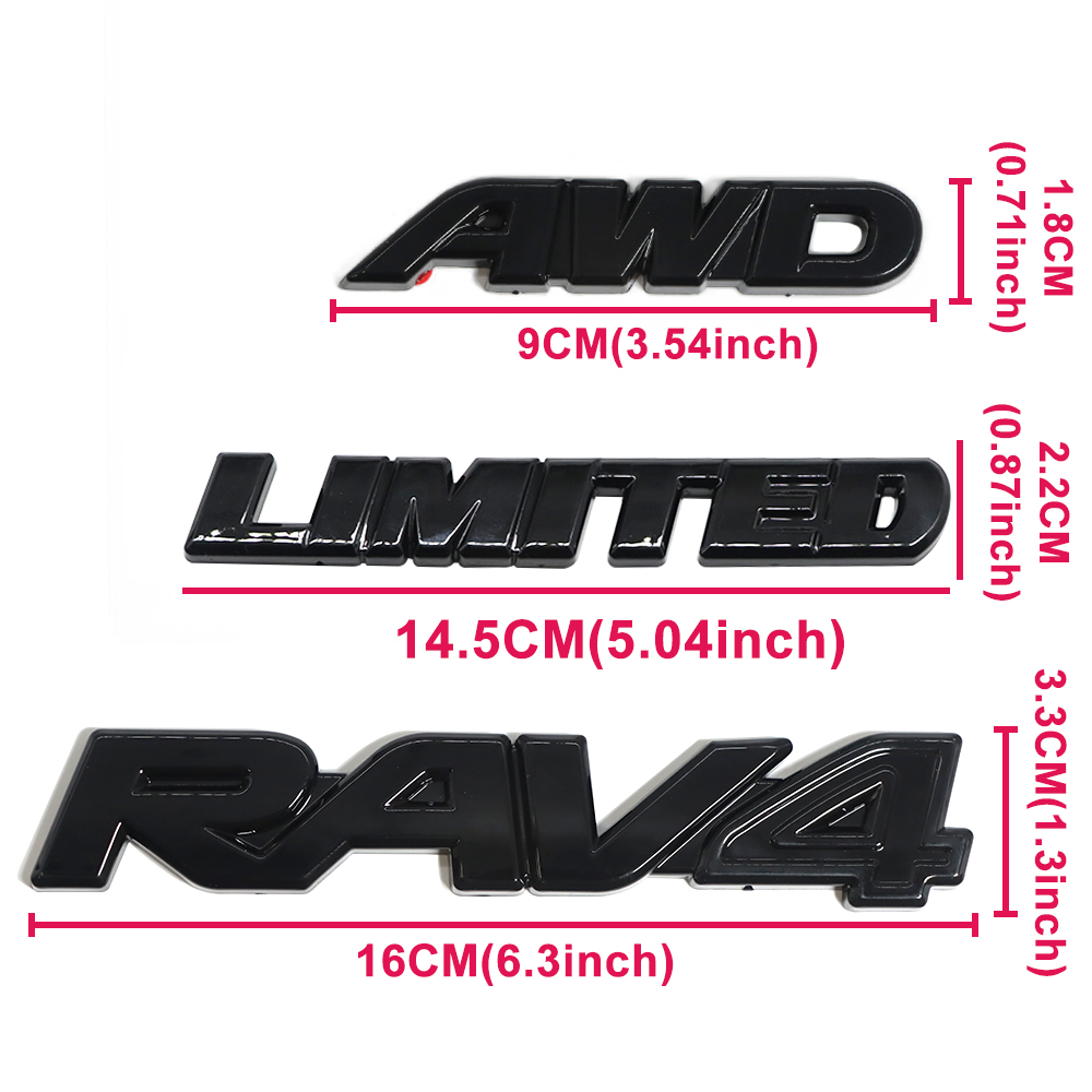 8pcs 2019-2025 RAV4 Limited AWD Hybrid Emblem Overlay Gloss Black Toyota