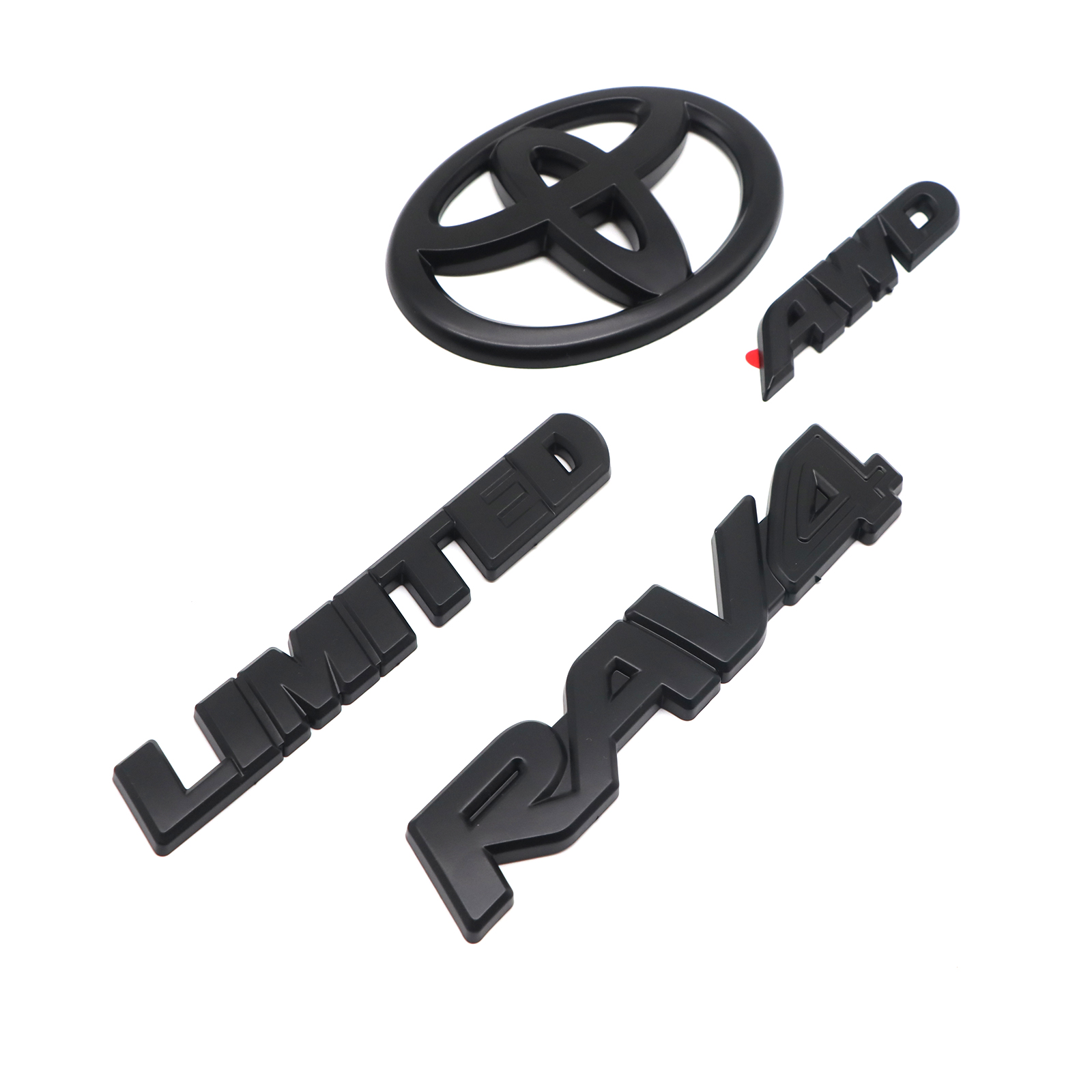 4pcs 2019-2025 RAV4 Limited AWD Plastic Rear Tailgate Emblem Overlay Kit Matte Black Toyota PT948-42199-02