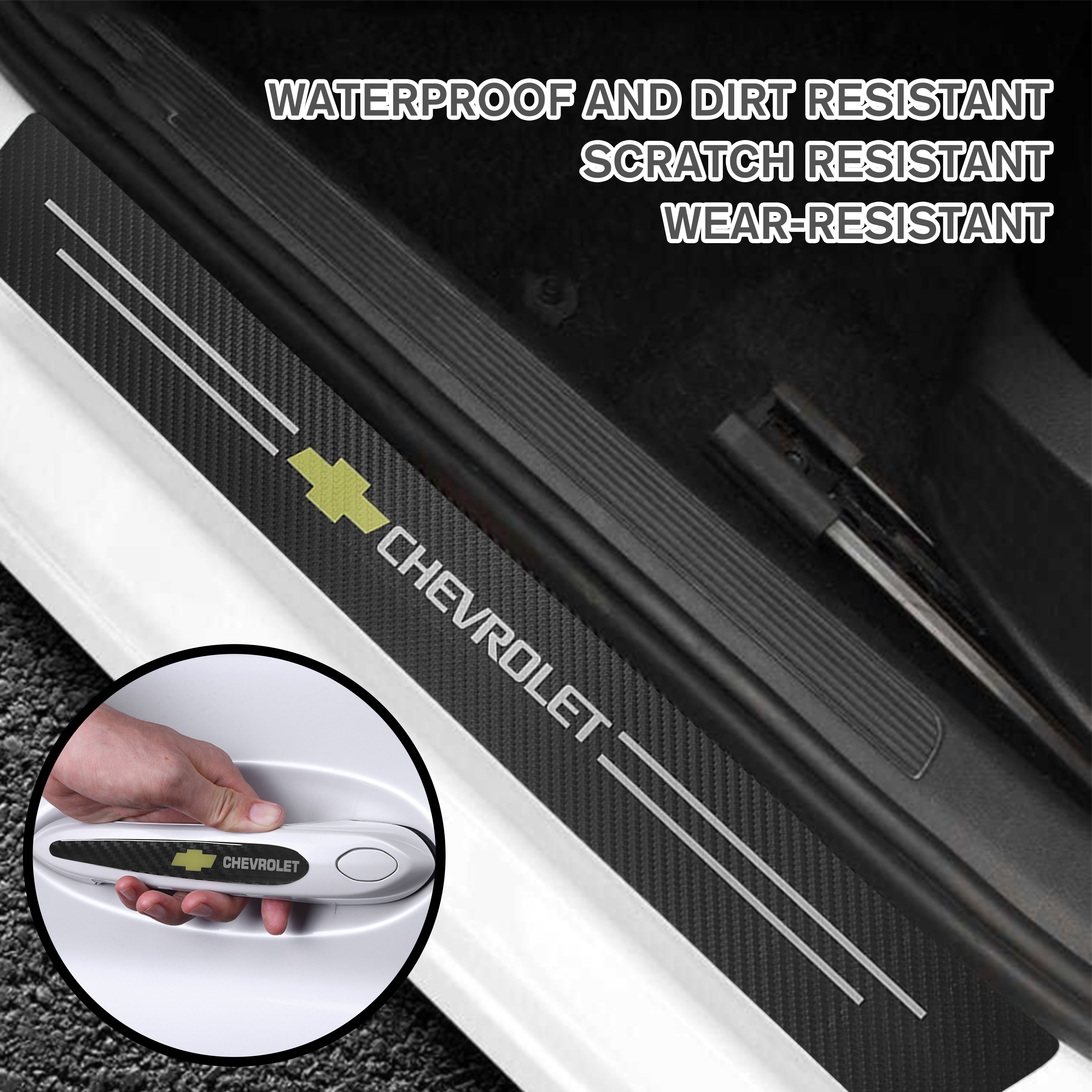 12Pcs Chevrolet Carbon Fiber Black Red Door Sill Scuff Covers Protector Door Cup Handle Stickers Set