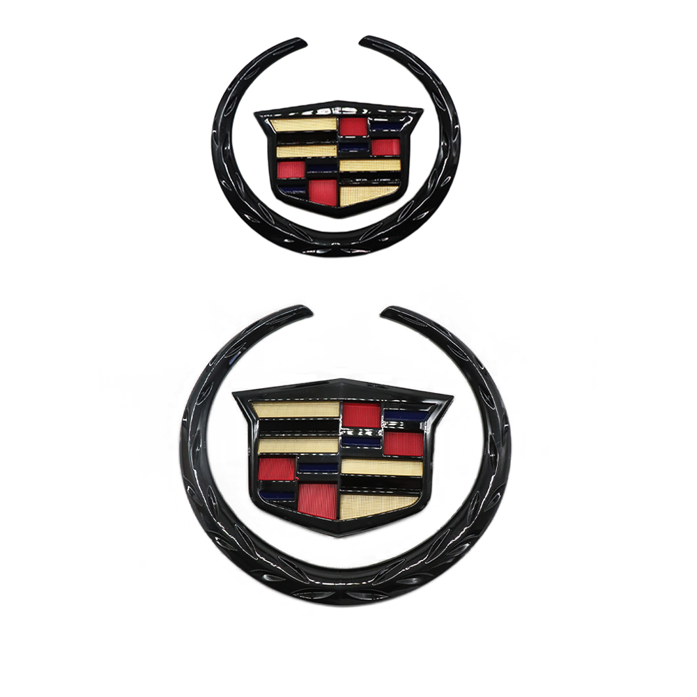 2Pcs Escalade SRX CTS CT6 ATS DTS Plastic Front Rear Emblem Colored Black Cadillac