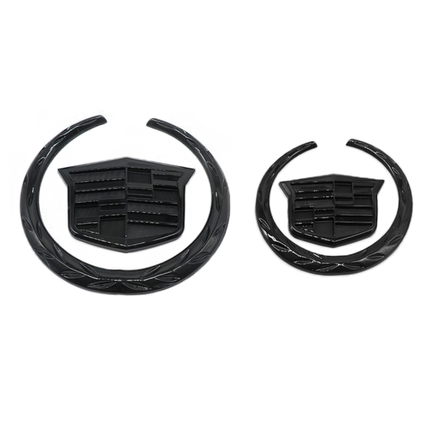 2Pcs Escalade SRX CTS CT6 ATS DTS Deville Plastic Front Grille Rear Emblem All Black Cadillac