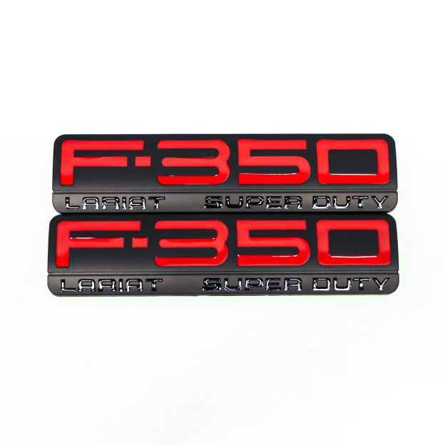 2Pcs 2005-2007 F-350 Lariat Super Duty Fender Badge ABS Red Black Ford 3D Sticker Decal Nameplate