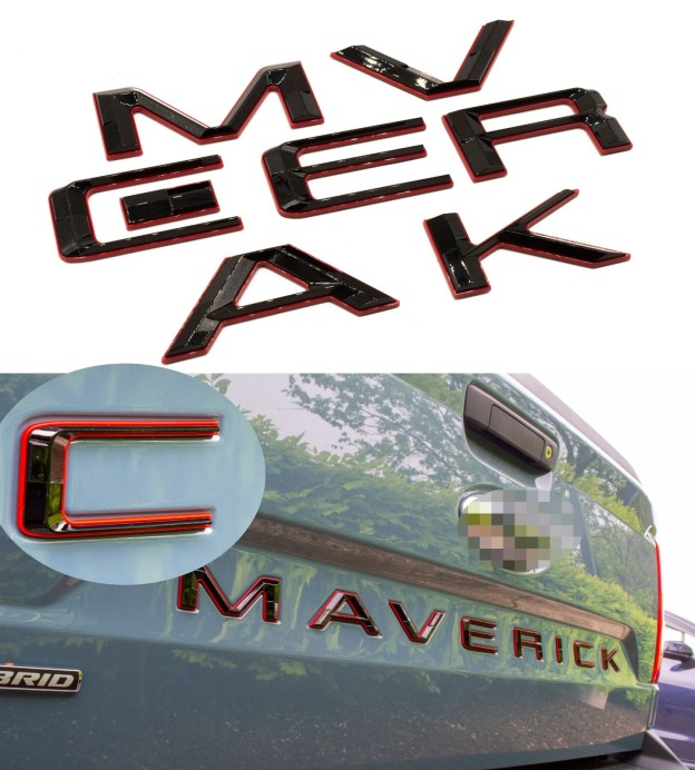 2022-2025 Maverick Rear Tailgate Letters Nameplate ABS Black Red Ford 3D Decal Sticker