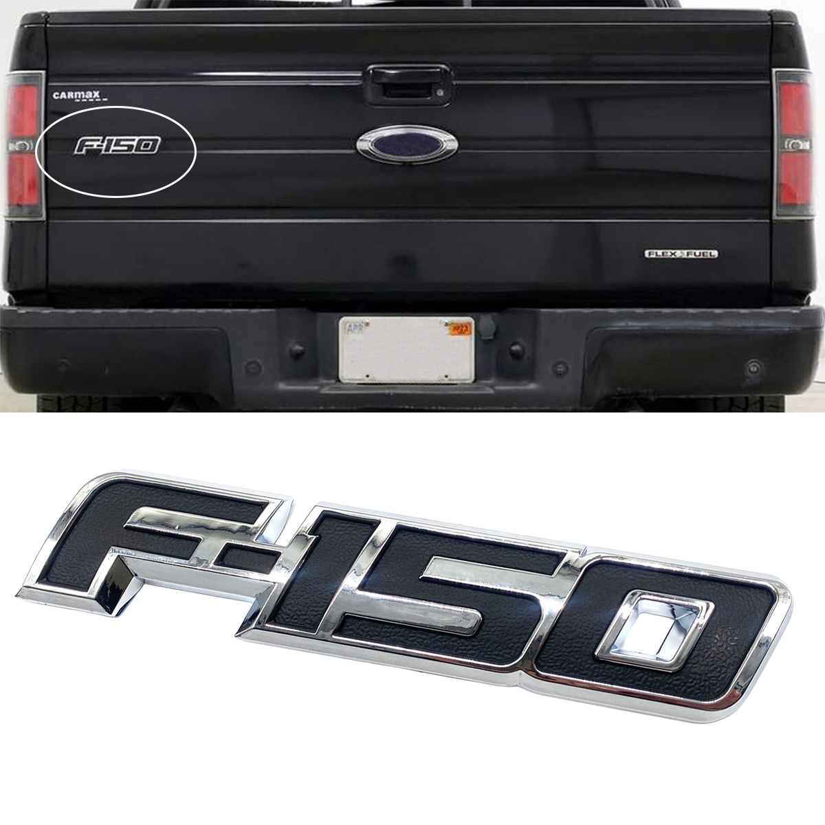 2009-2014 F-150 XLT Raptor Rear Tailgate Badge ABS Black Chrome Ford Trunk Lid Inserts Self-Adhesive Nameplate
