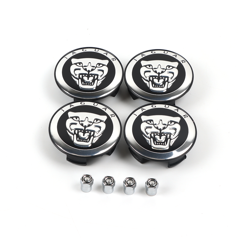 4Pcs 2010-2023 XJ XJR F-Type XF XE F-PACE I-PACE Wheel Center Caps 59mm Black Chrome Set Jaguar Rim Hub Center Cap w/Valve cap