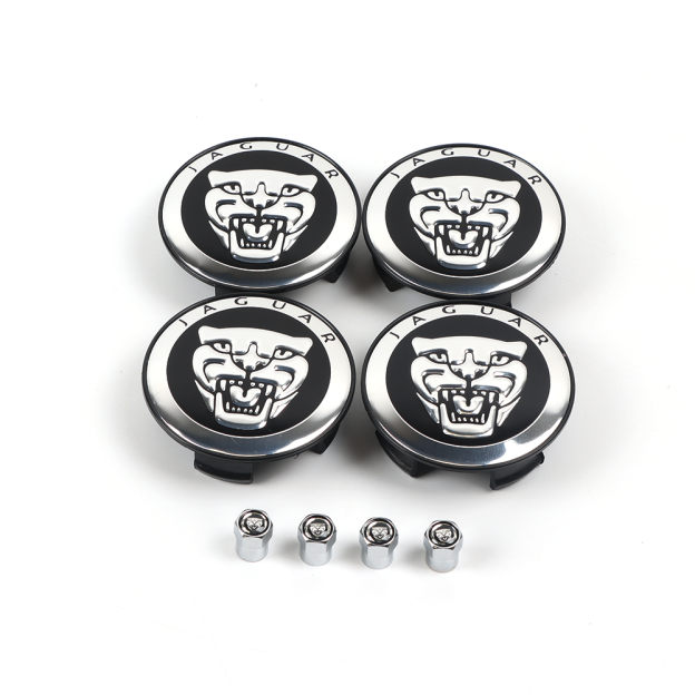 4Pcs 2010-2023 XJ XJR F-Type XF XE F-PACE I-PACE Wheel Center Caps 59mm Black Chrome Set Jaguar Rim Hub Center Cap w/Valve cap