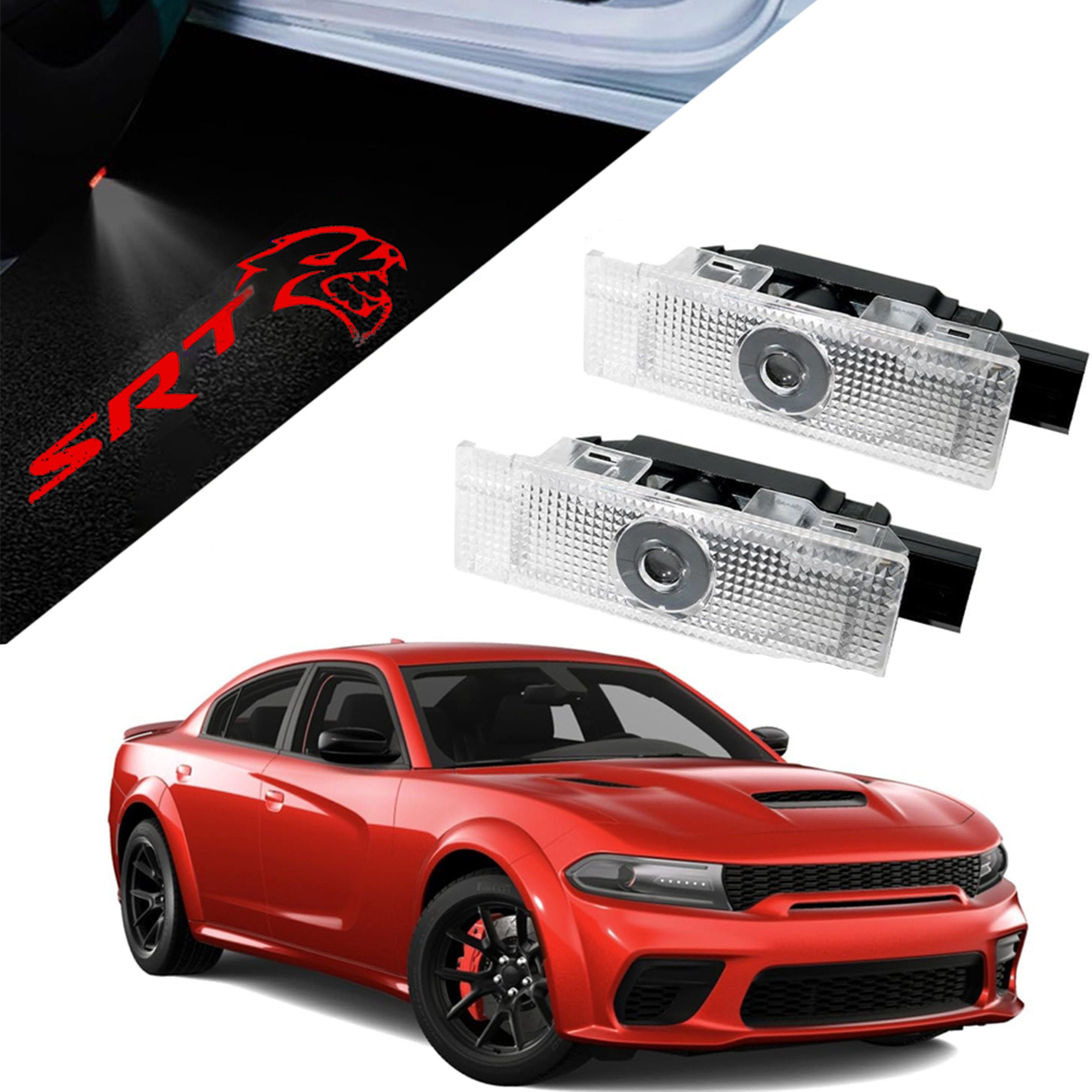 2pcs For 2008-2023 Challenger SRT Hellcat HD Car LED Door Courtesy Puddle projector Light Red Dodge 