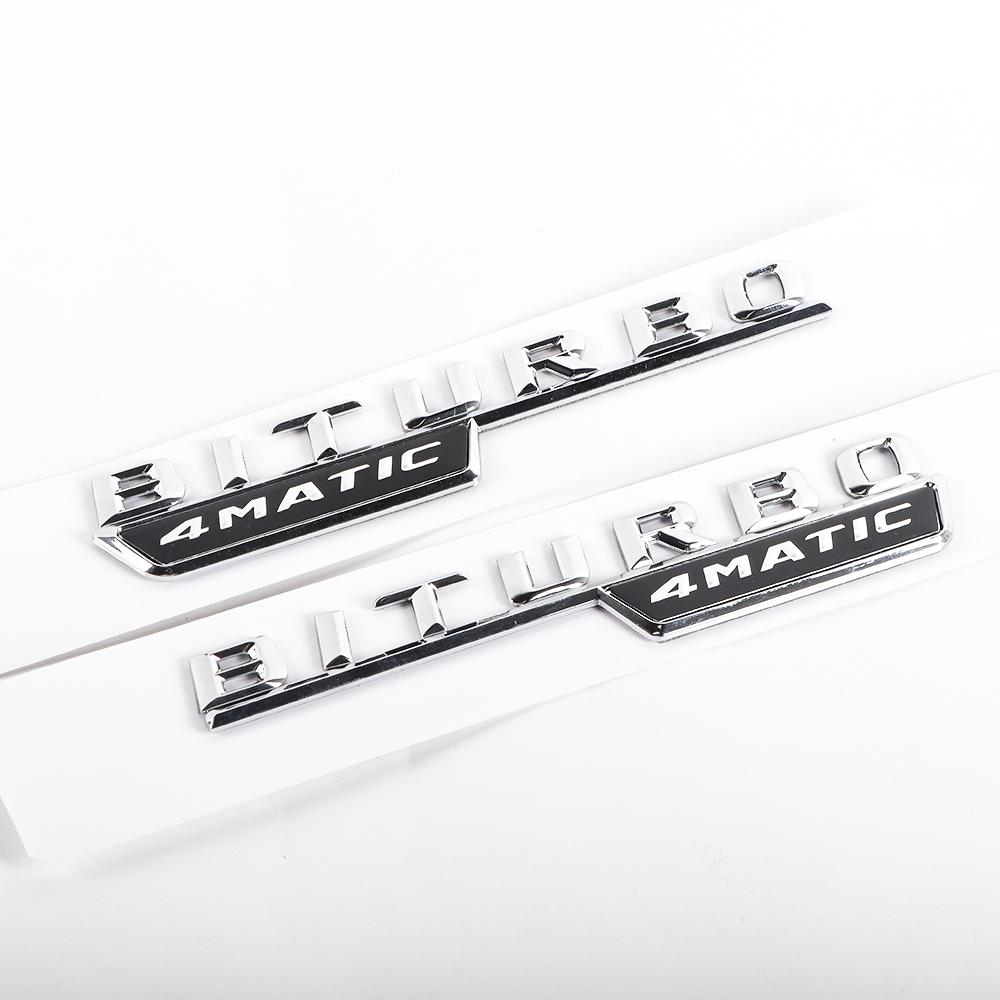 2PCS For 2016-2023 AMG C43 C450 GLC43 ABS BiTurbo 4Matic Side Fender Badge Chrome Black Mercedes-Benz A 205 817 26 01