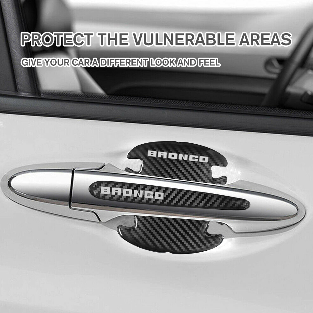 12Pcs Bronco Carbon Fiber Black Red Door Sill Scuff Covers Protector Ford Door Cup Handle Stickers Set