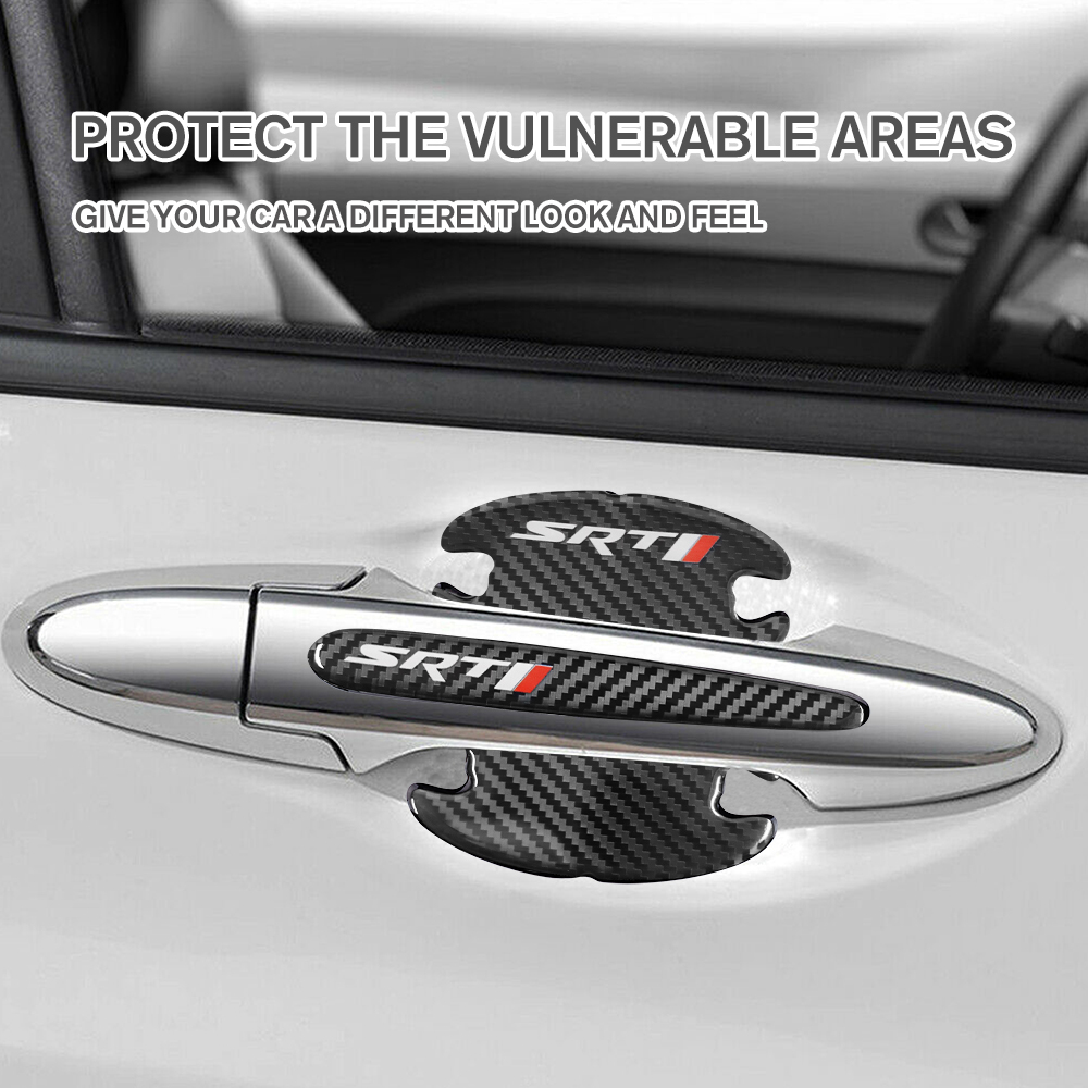 12Pcs SRT Carbon Fiber Black Red Door Sill Scuff Covers Protector Dodge Door Cup Handle Stickers Set